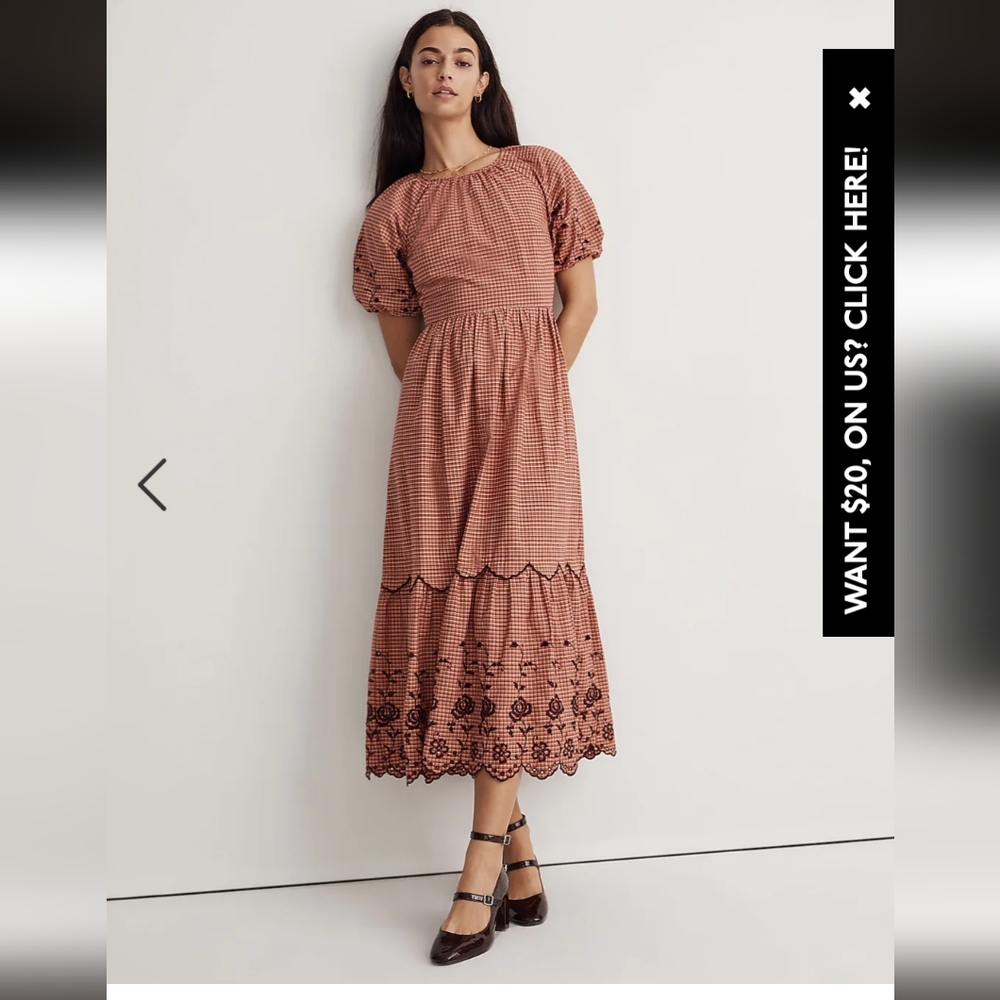 Madewell embroidered bubble sleeve midi dress